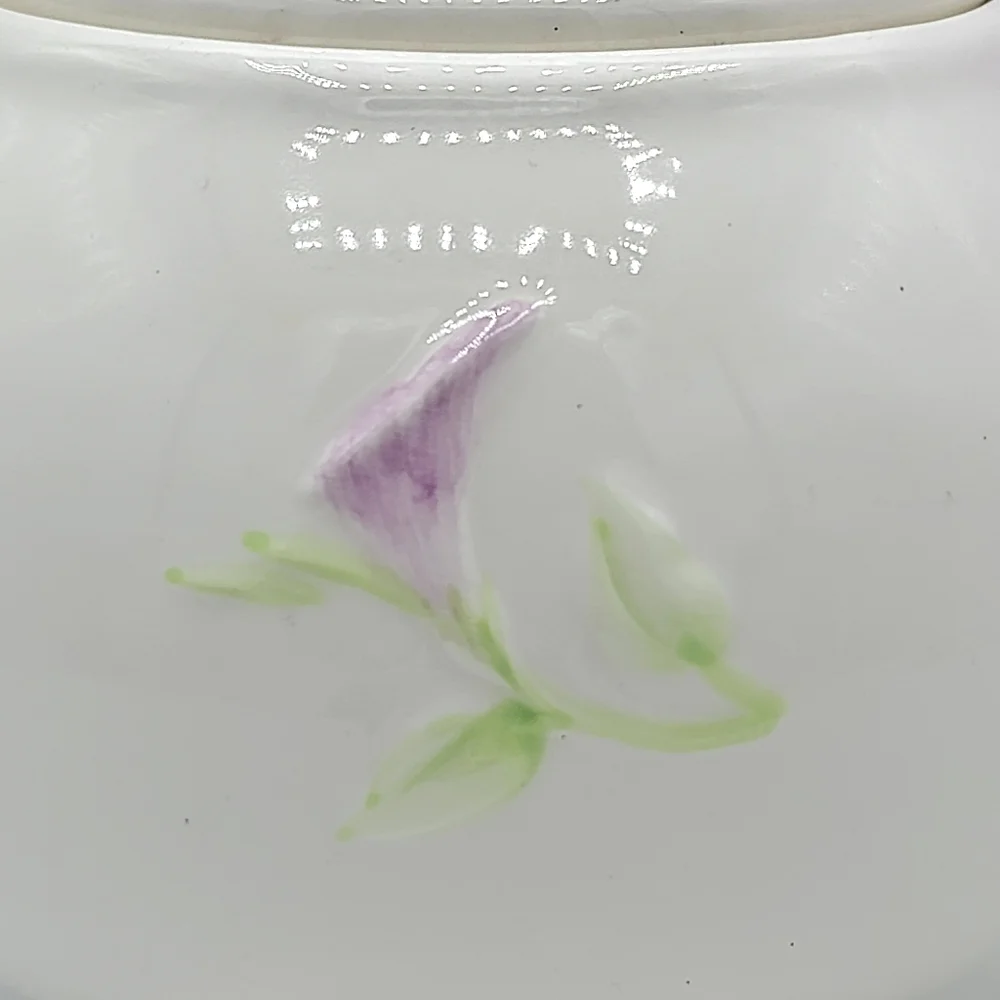 Teleflora Morning Glory Ceramic Teapot Pink Purple Floral Collectible 80s Vtg